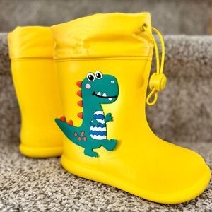 Yellow Kids Rain Boots with Green Dinosaur